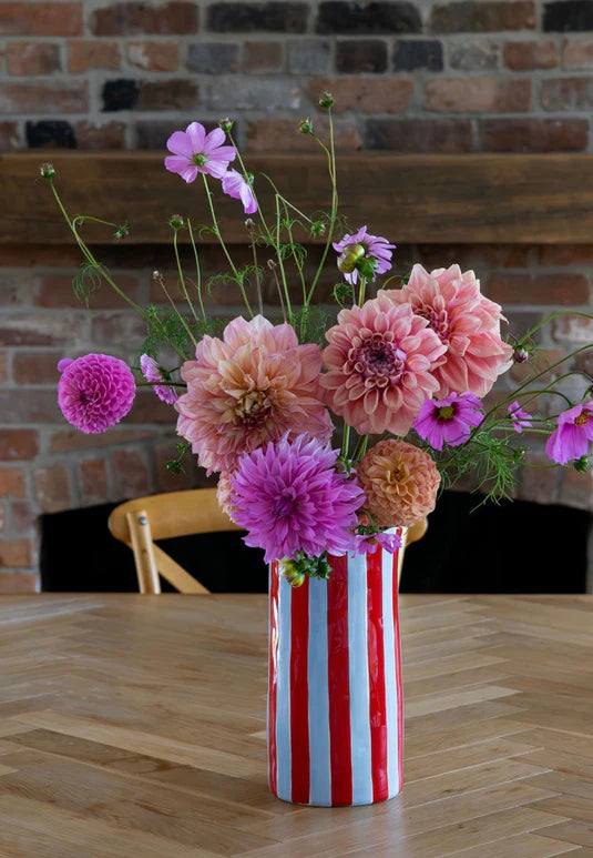 Stripe Vase - L - Cornflower Blue & Red