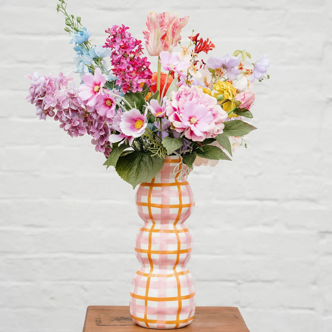 3 Tier Vase - Pink & Orange Gingham