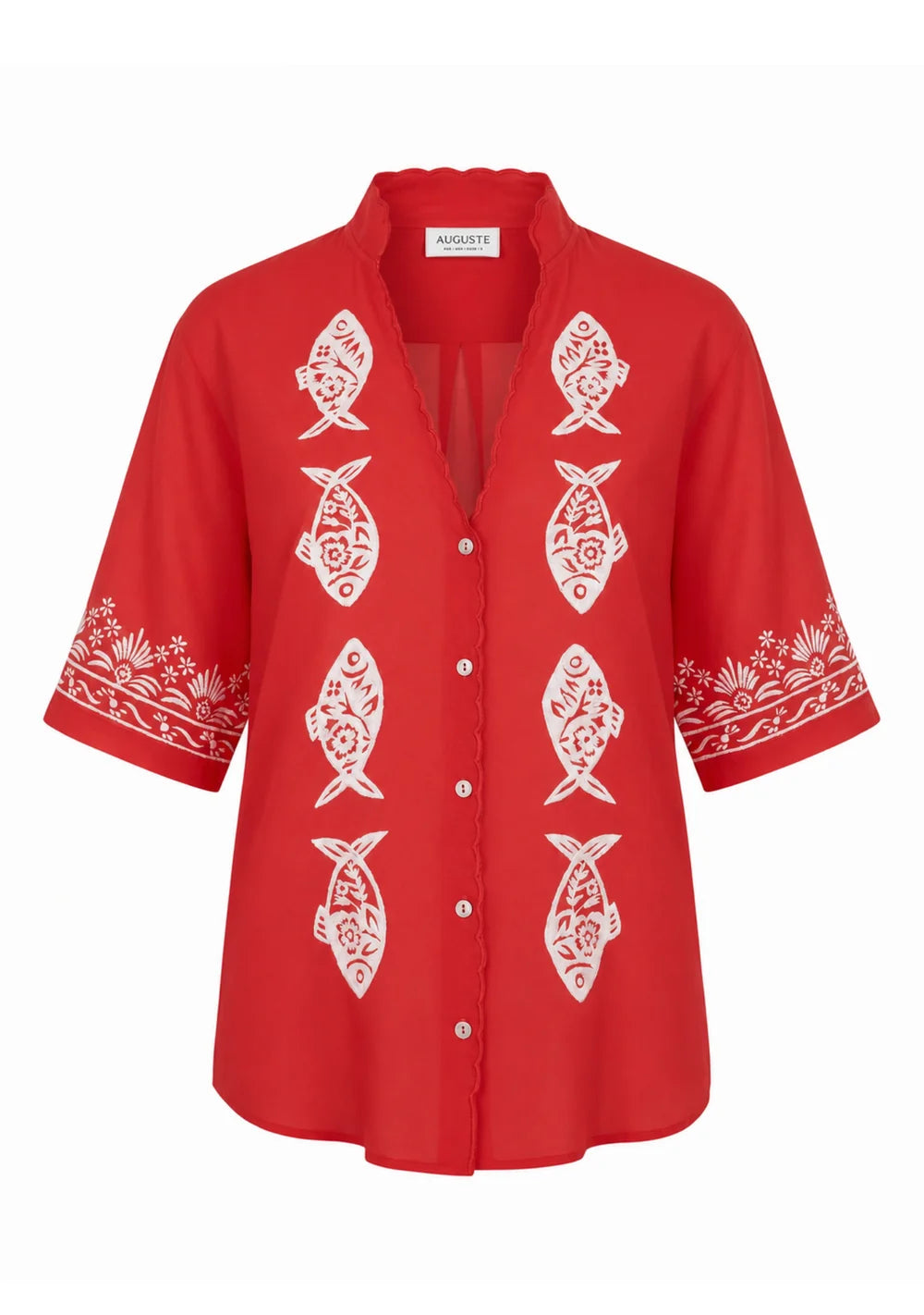 Sardine Embroidered Blouse - Red