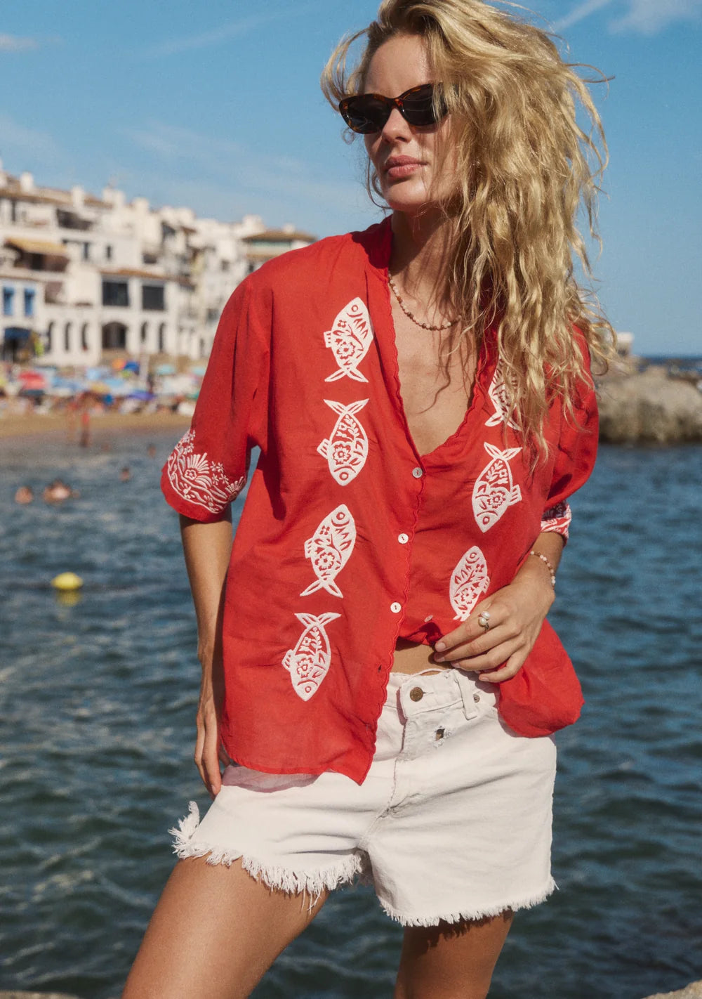 Sardine Embroidered Blouse - Red