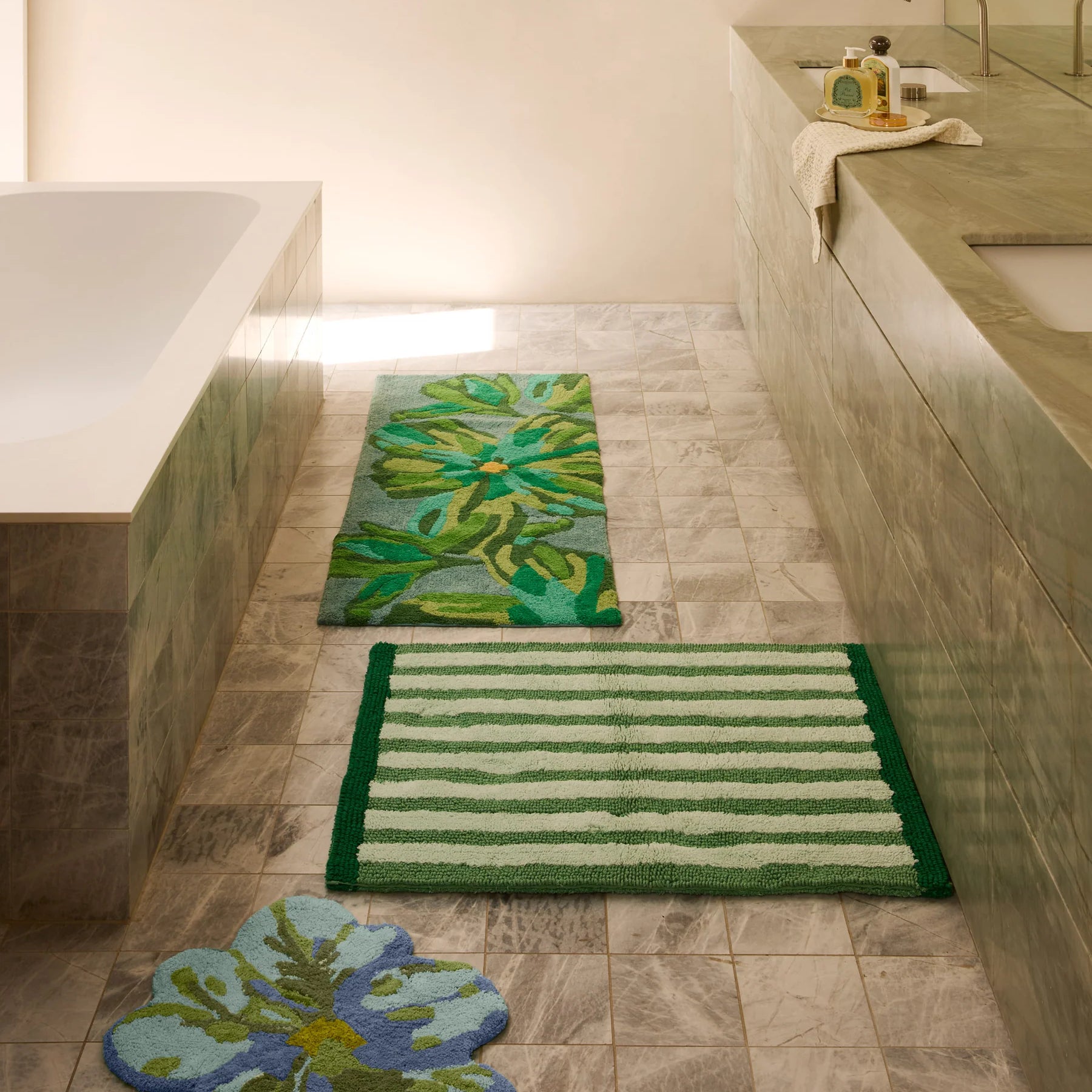 Dutch Floral Green Long Bath Mat
