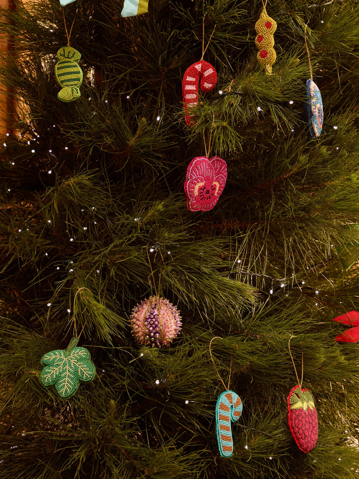 Candy Cane Red Beaded Christmas Decoration