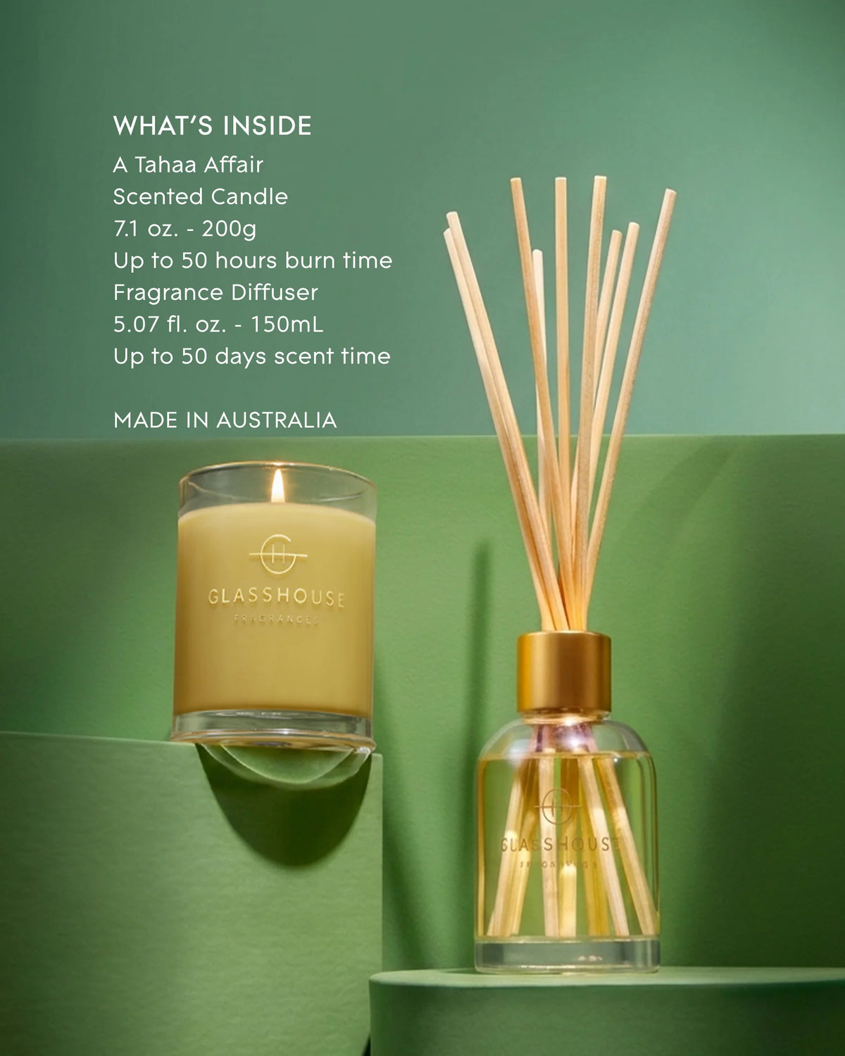 Glasshouse - 200gm Candle & 150ml Interior Fragrance Gift Set - A Tahaa Affair