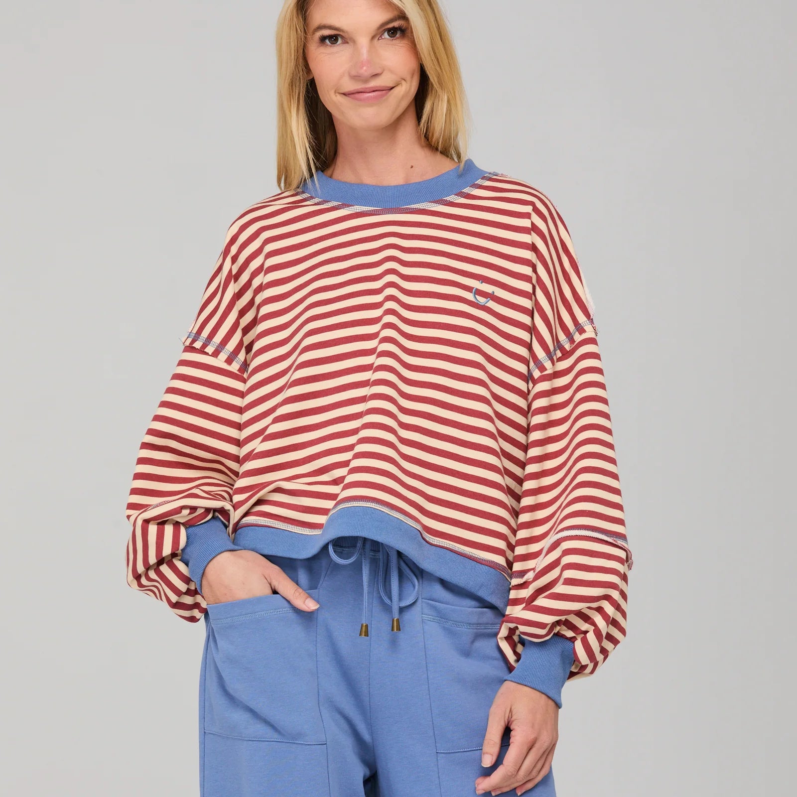 Guru Sweater - Washed Maroon Stripe