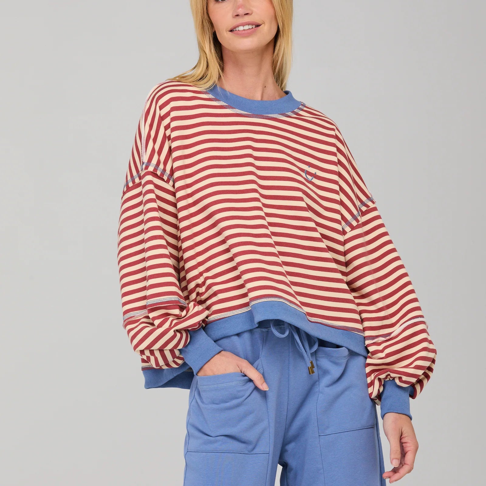 Guru Sweater - Washed Maroon Stripe