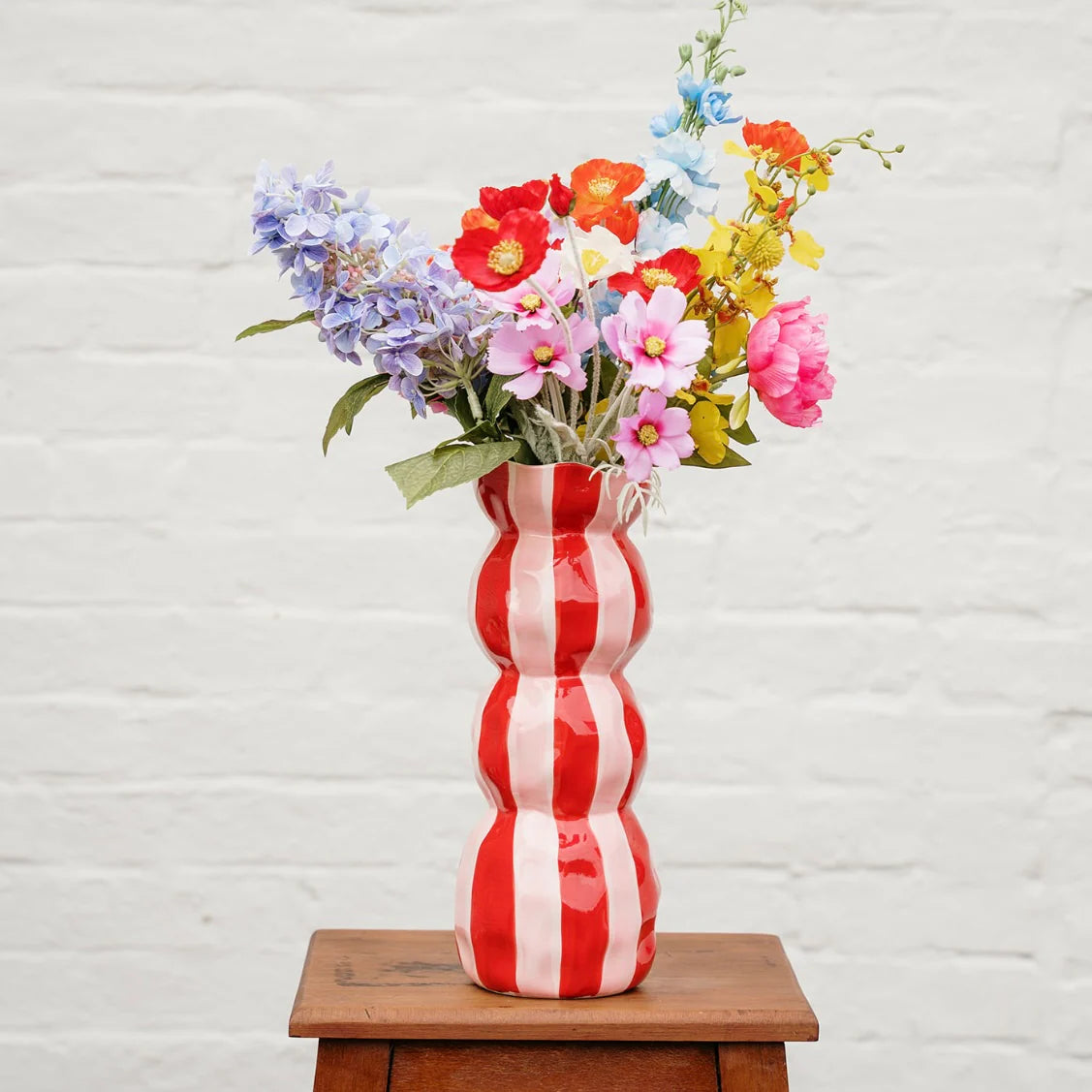 3 Tier Vase - Pink & Red Stripe