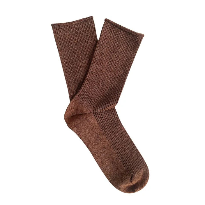 Glitter Lurex Socks - Camel Brown