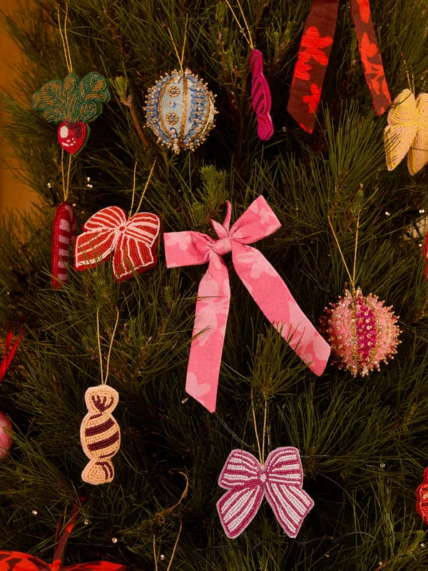 Bow Red Beaded Christmas Decoration