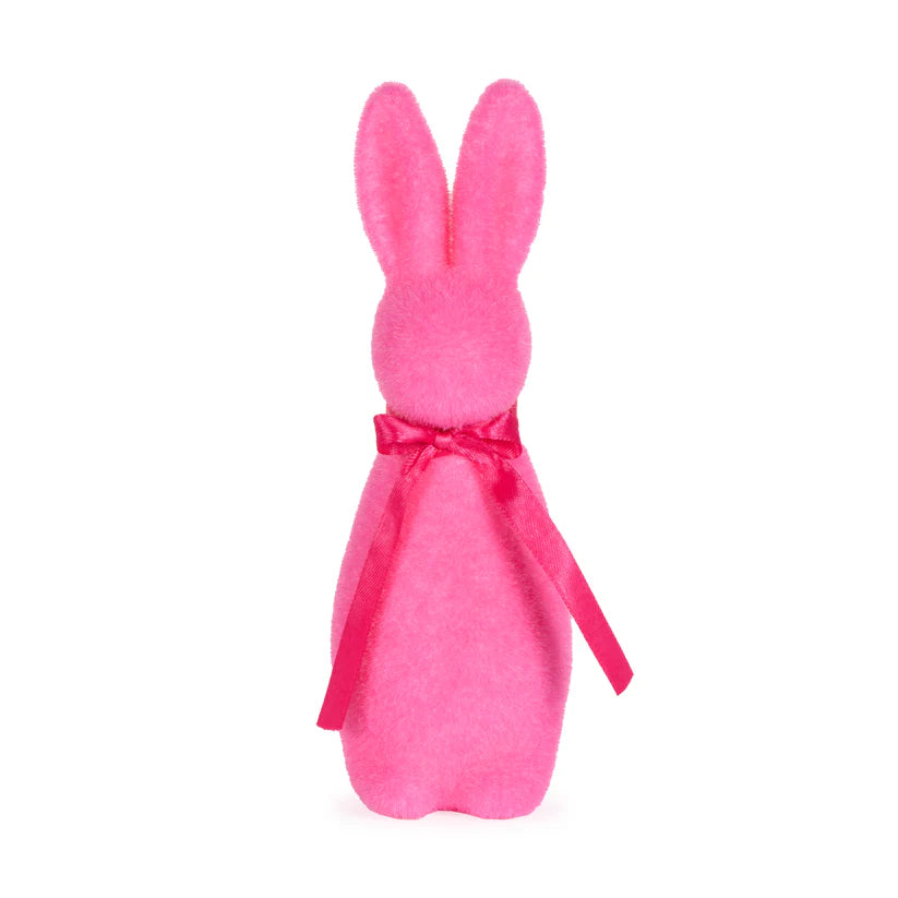 Mini Flocked Rabbit With Bow - Fuchsia