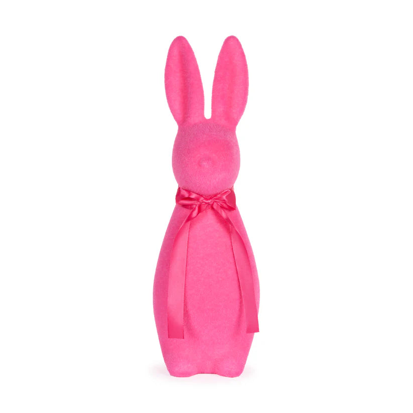 Large Flocked Rabbit With Bow - Fuchsia