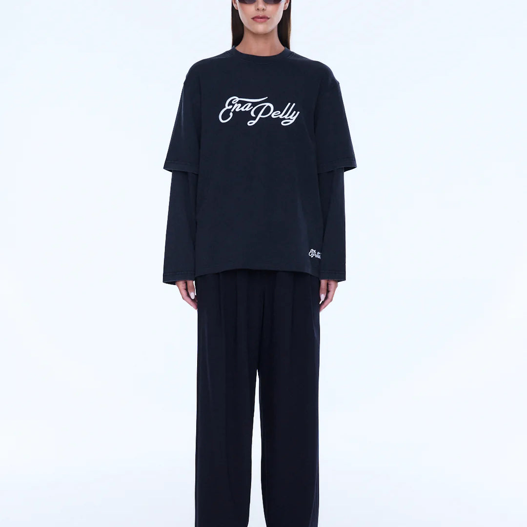 Mock Layer Long Sleeve Tee - Black