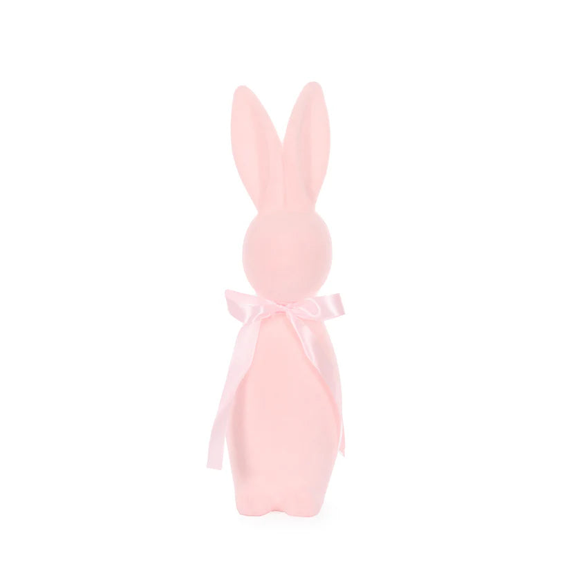 Mini Flocked Rabbit With Bow - Pink