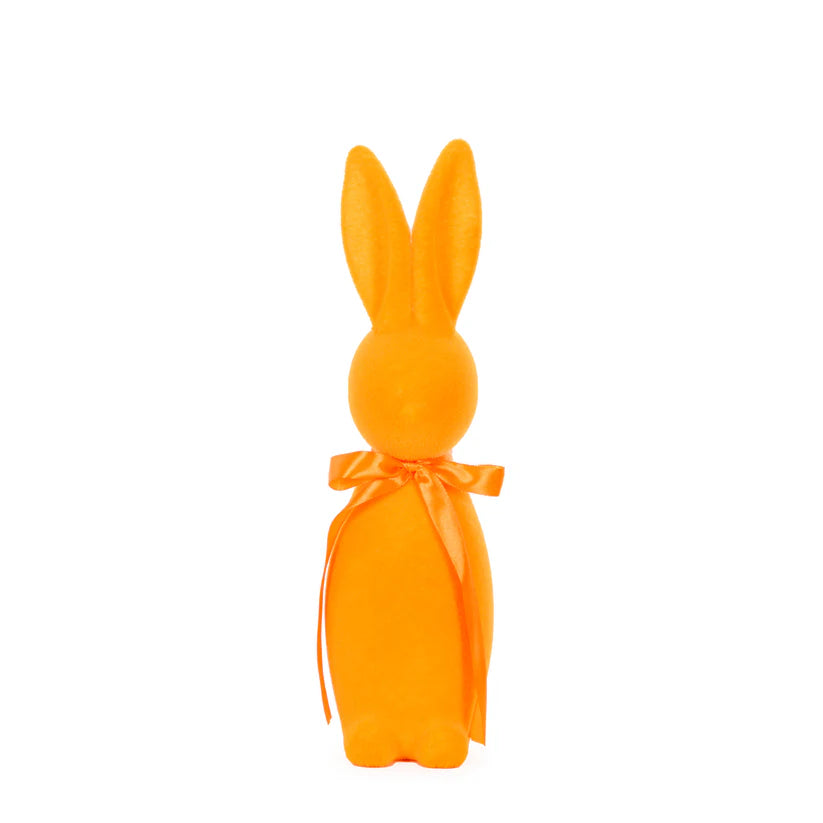 Large Flocked Rabbit With Bow - Tangerine