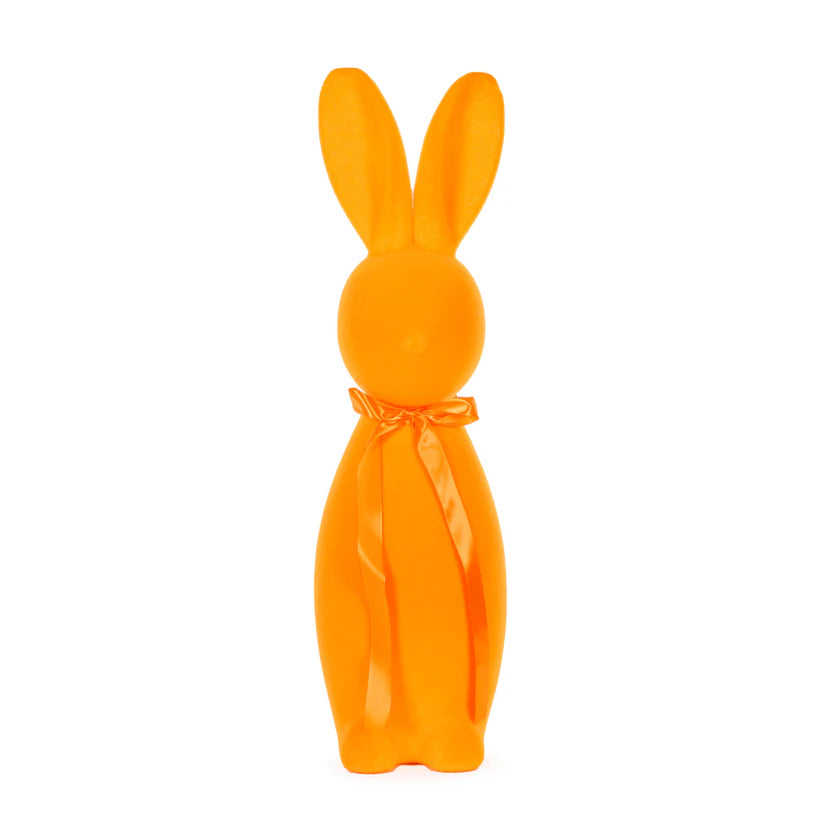 XL Flocked Rabbit With Bow - Tangerine
