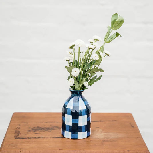 Bud Vase - Navy & Cornflower Blue Gingham