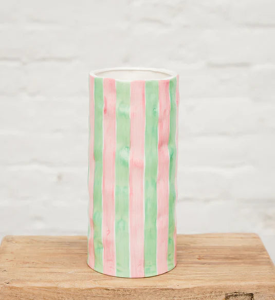 Stripe Vase - L - Pink & Mint Green