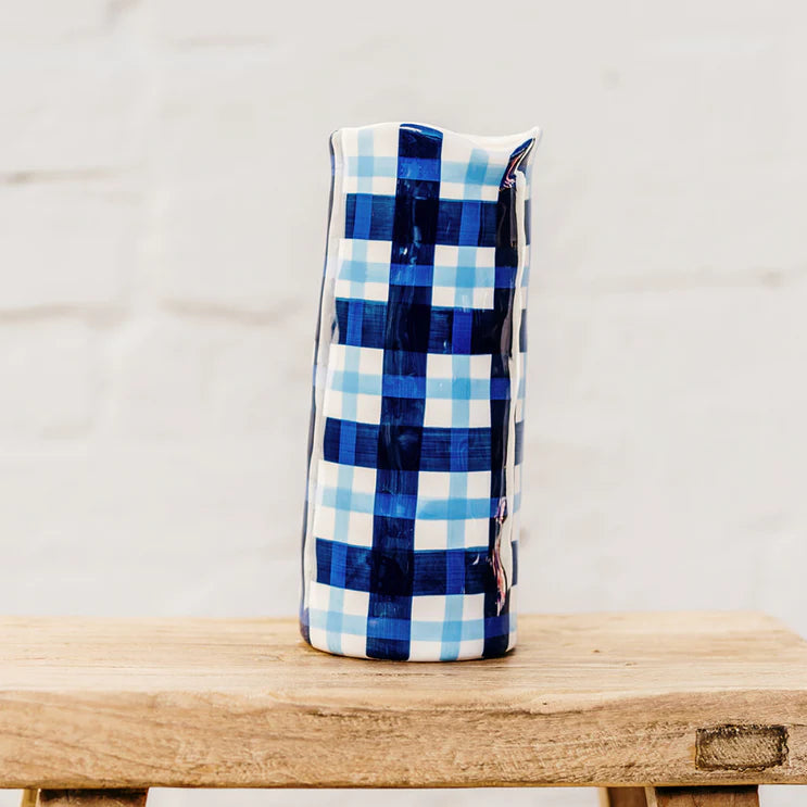 Gingham Vase - M - Navy & Cornflower Blue