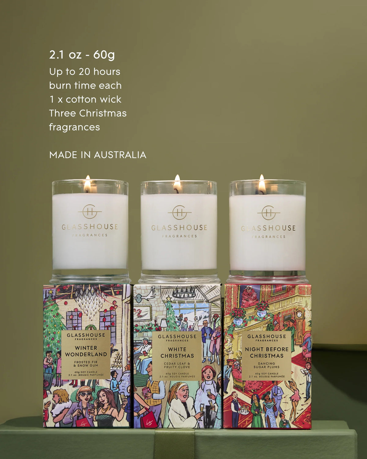 Glasshouse - 3 x 60gm Christmas Candle Trio