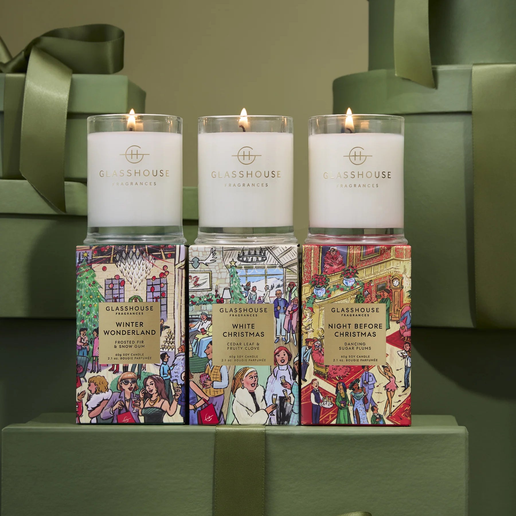 Glasshouse - 3 x 60gm Christmas Candle Trio
