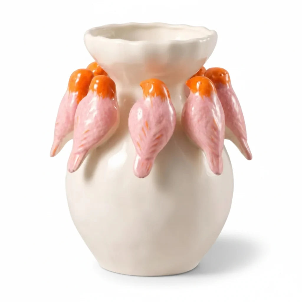 Pink and Orange Bird Vase