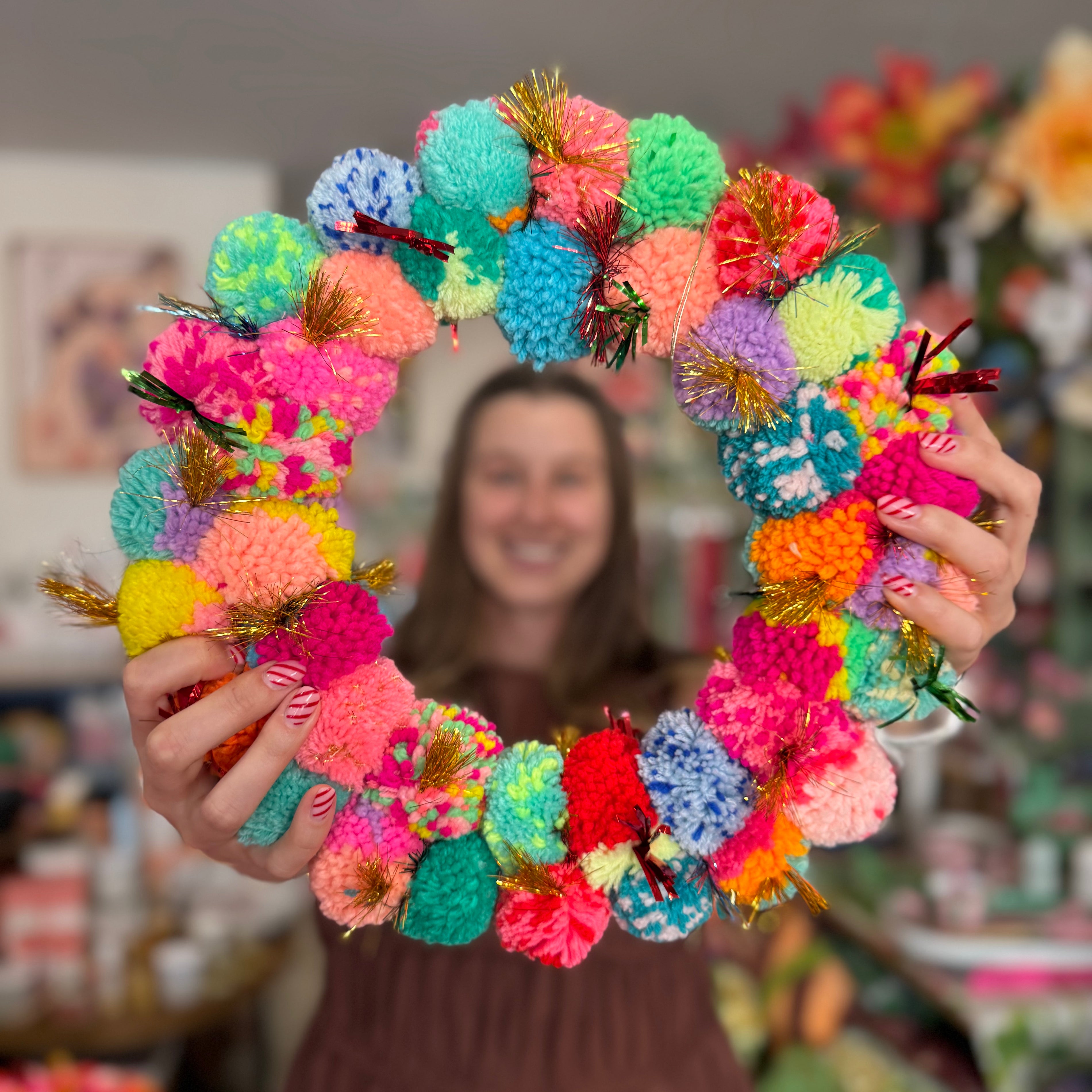 Multi Pom Pom Wreath - 30cm