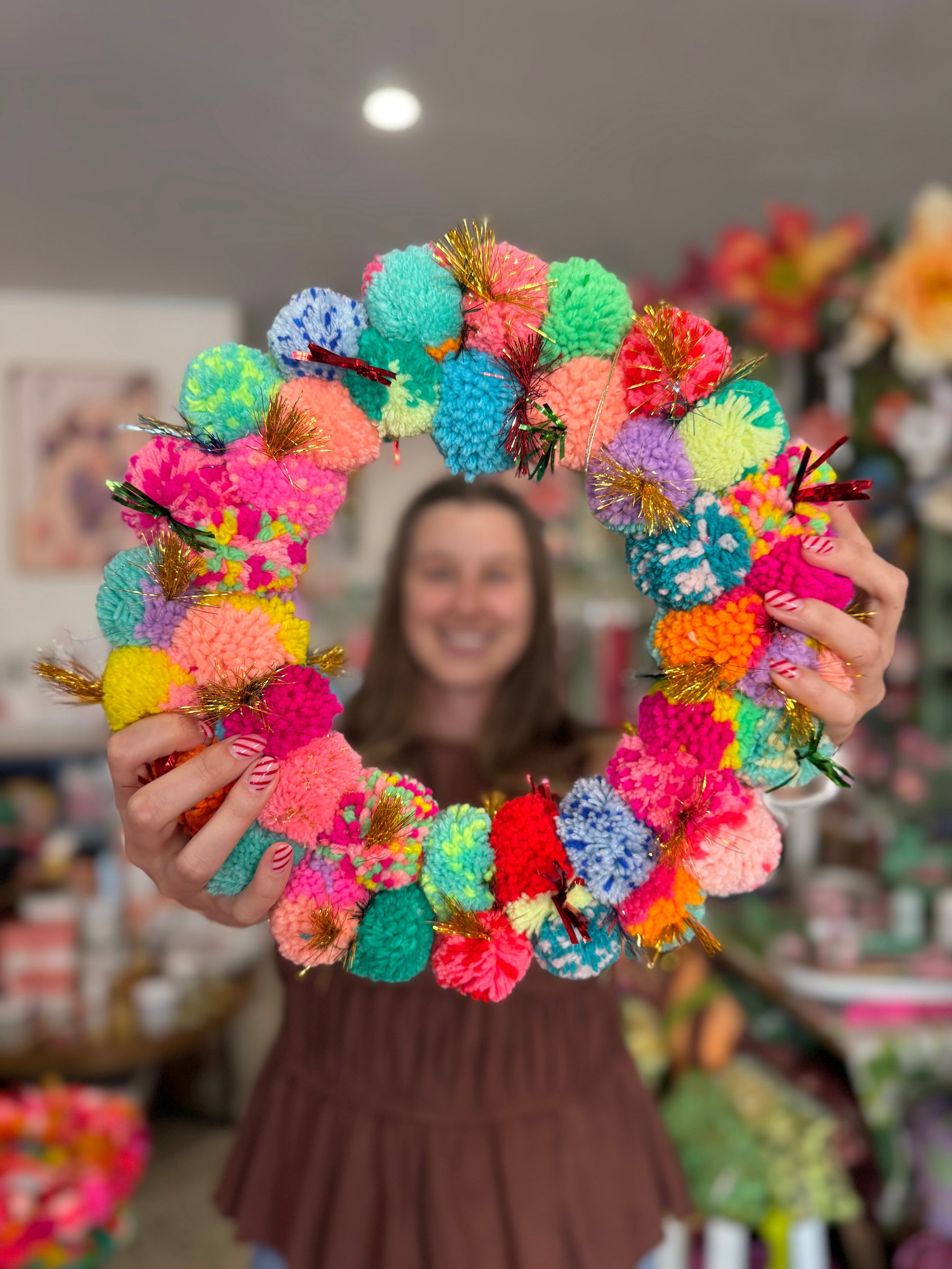 Multi Pom Pom Wreath - 30cm