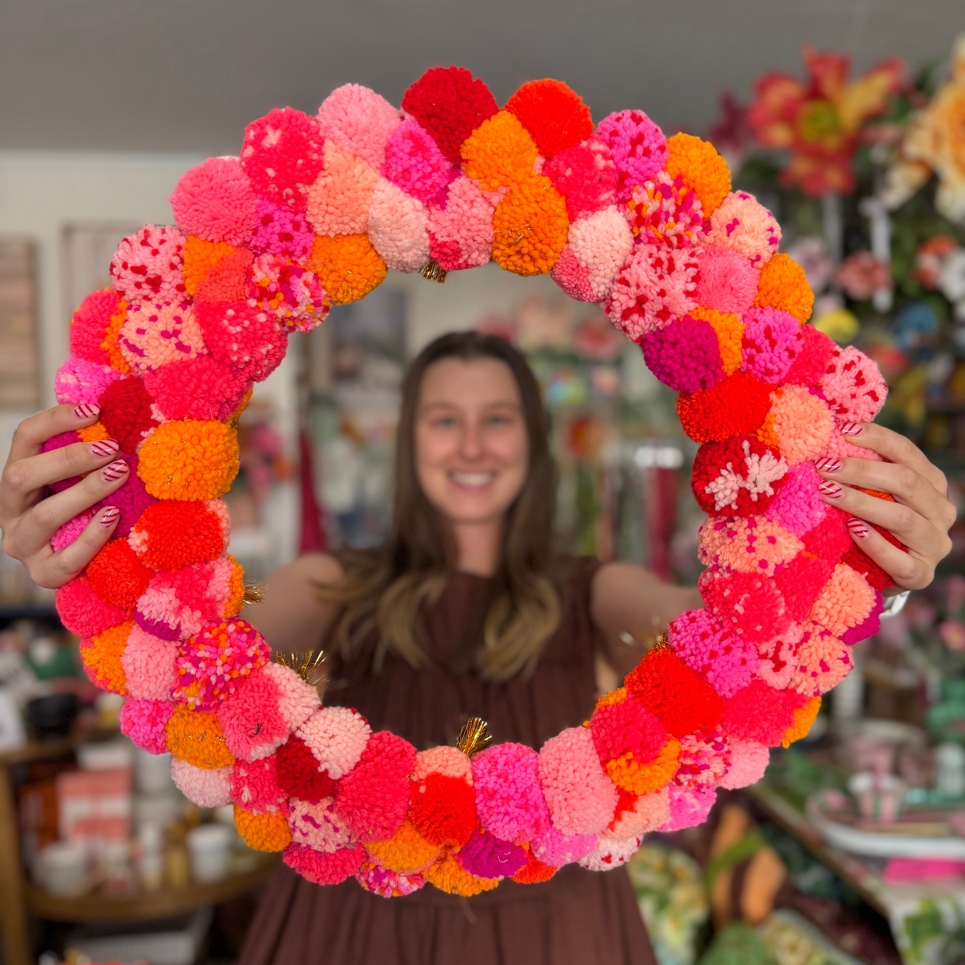 Pink Pom Pom Wreath - 50cm