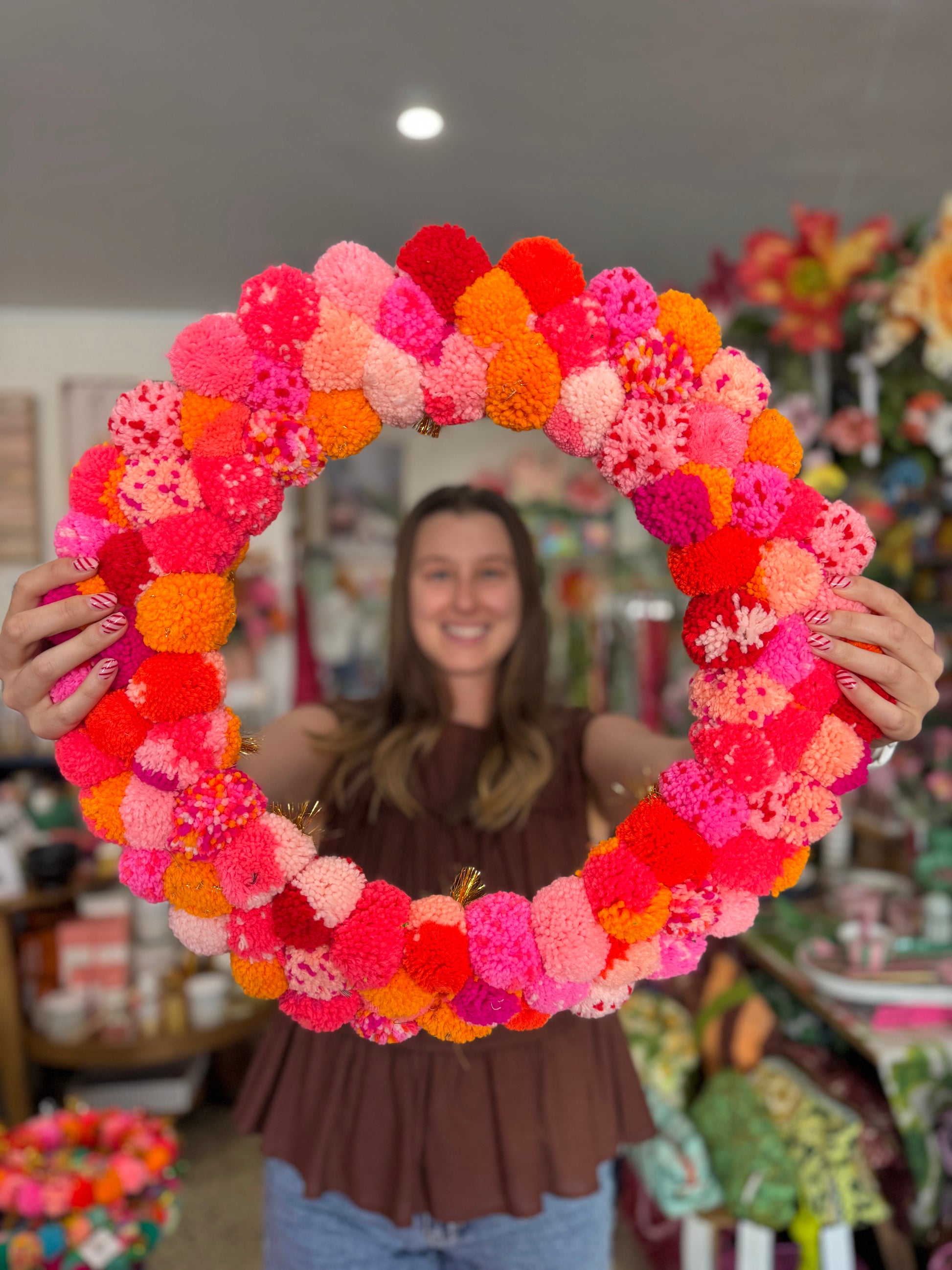 Pink Pom Pom Wreath - 50cm