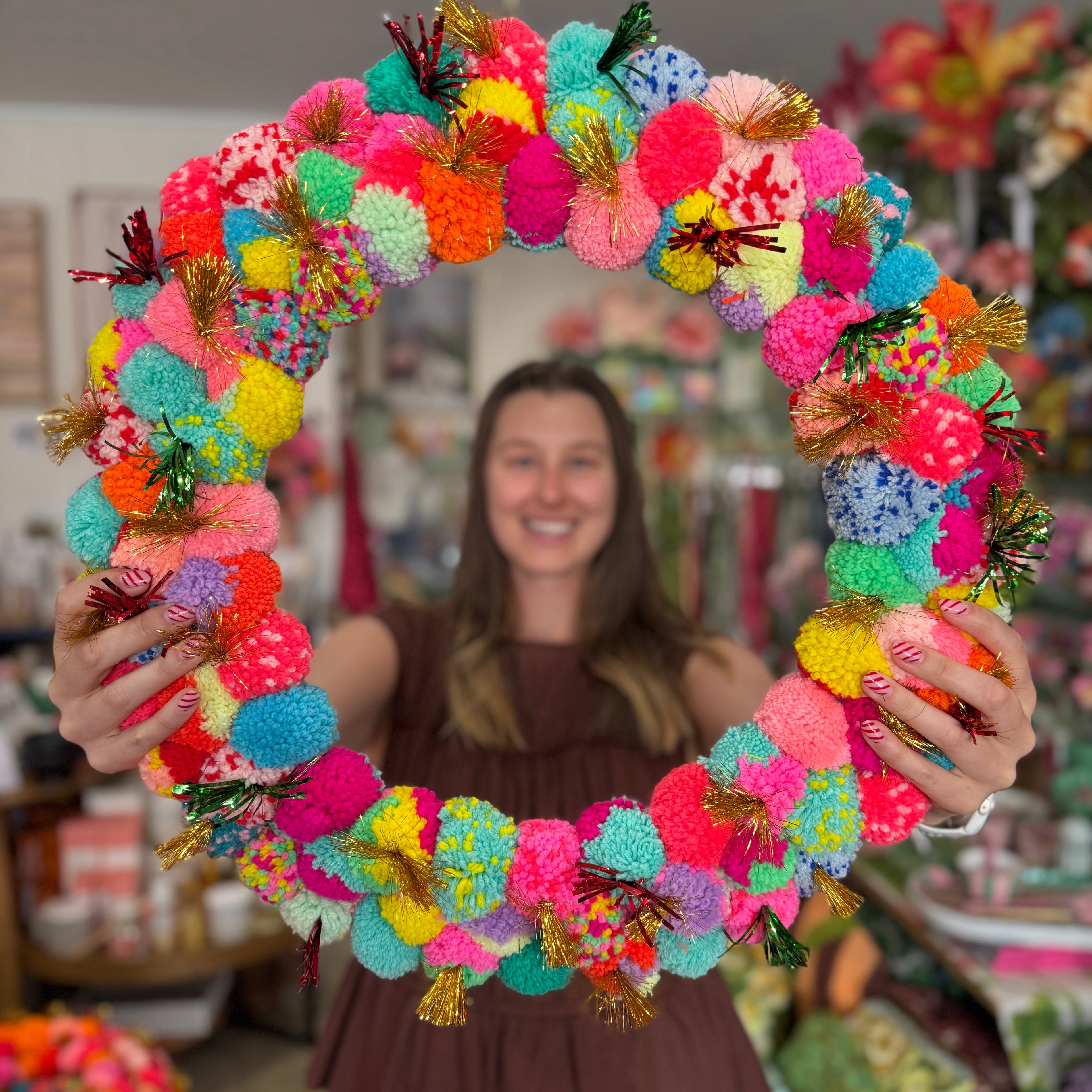 Multi Pom Pom Wreath - 50cm