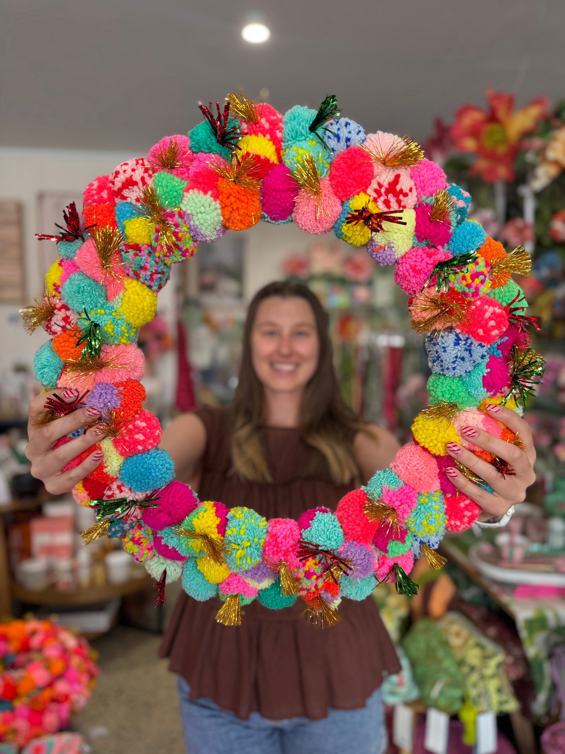 Multi Pom Pom Wreath - 50cm
