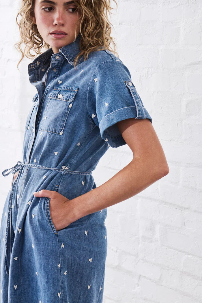 Simone Dress - Heart - 70s Blue
