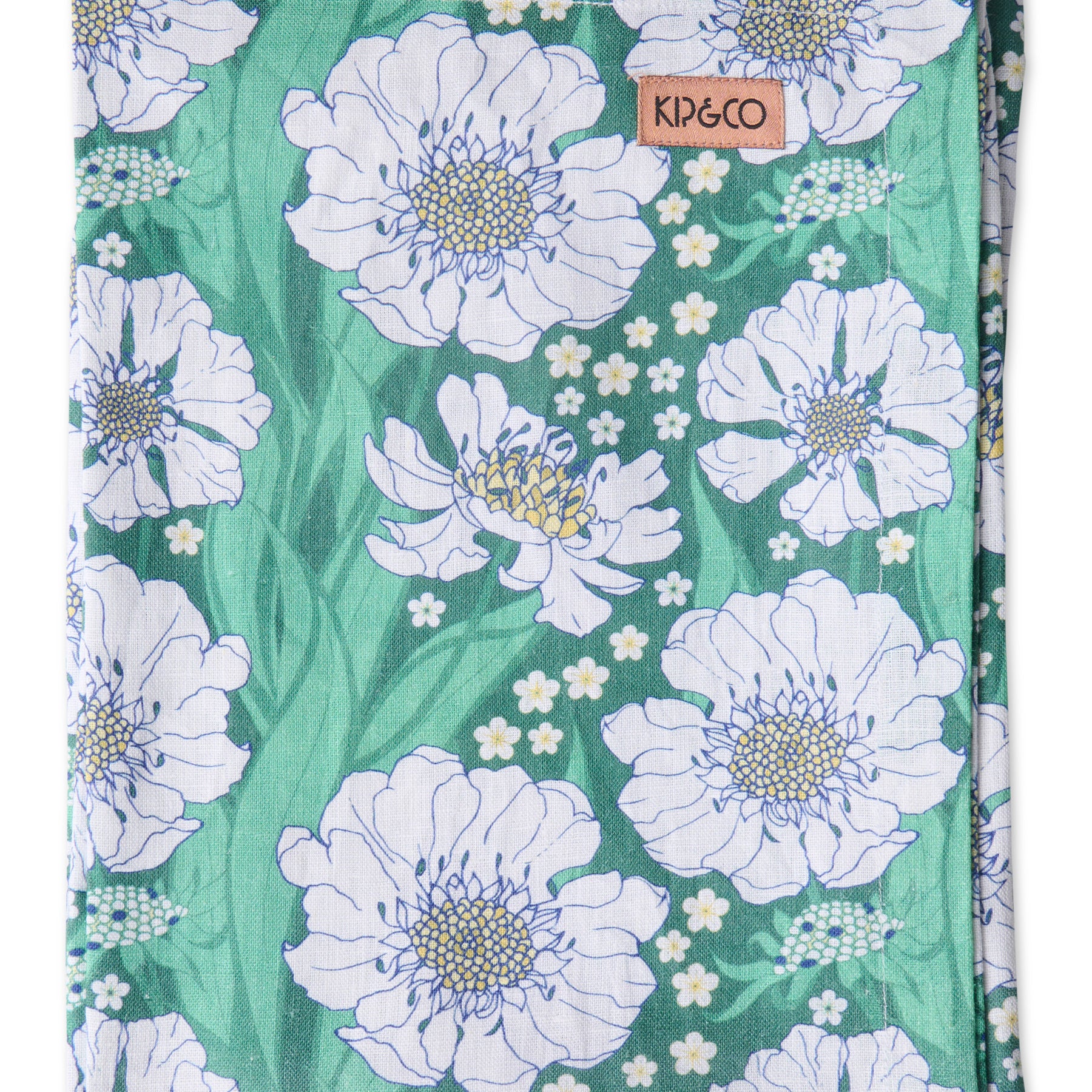 Tumbling Flowers Green Linen Tablecloth - Large Rectangle