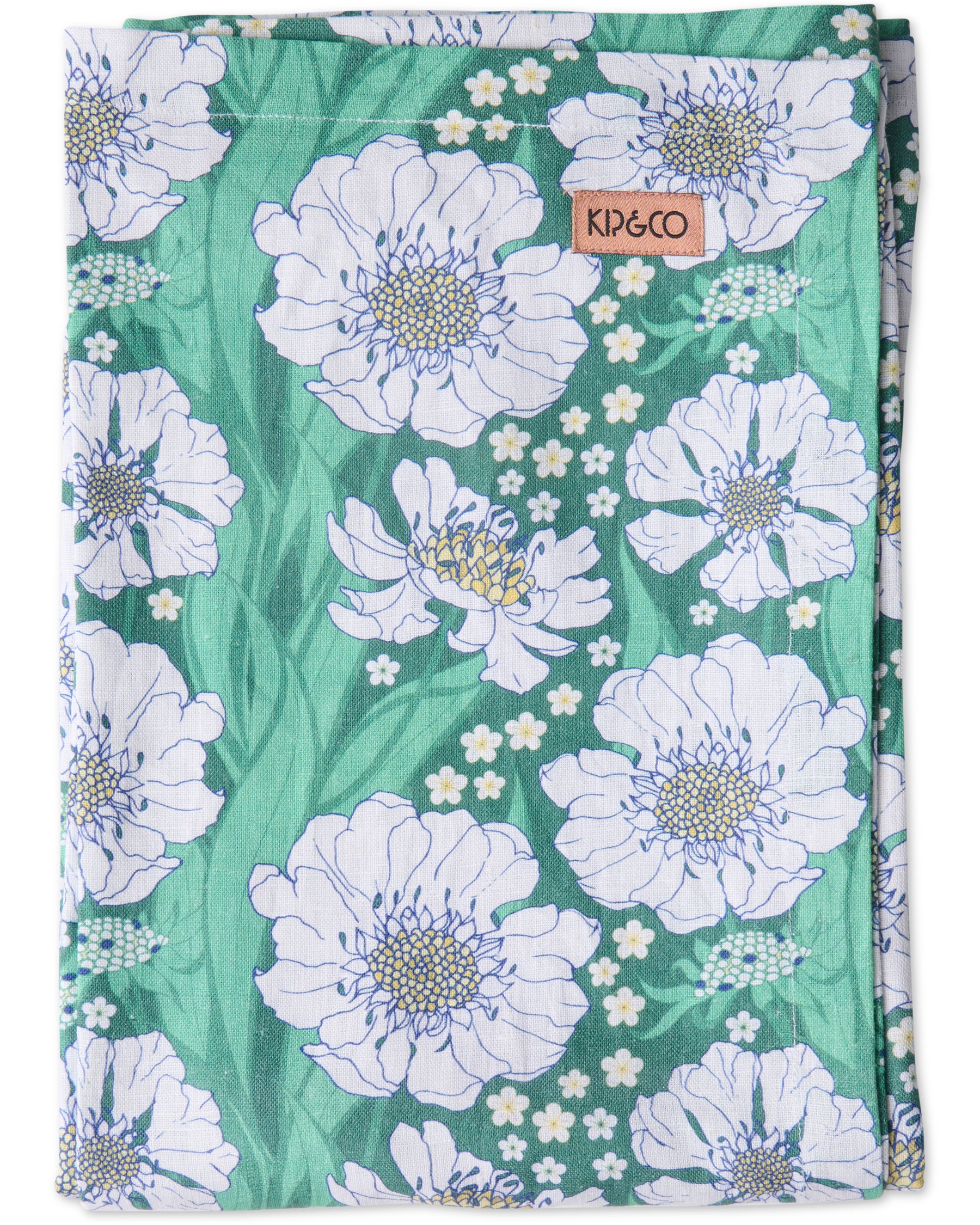 Tumbling Flowers Green Linen Tablecloth - Large Rectangle