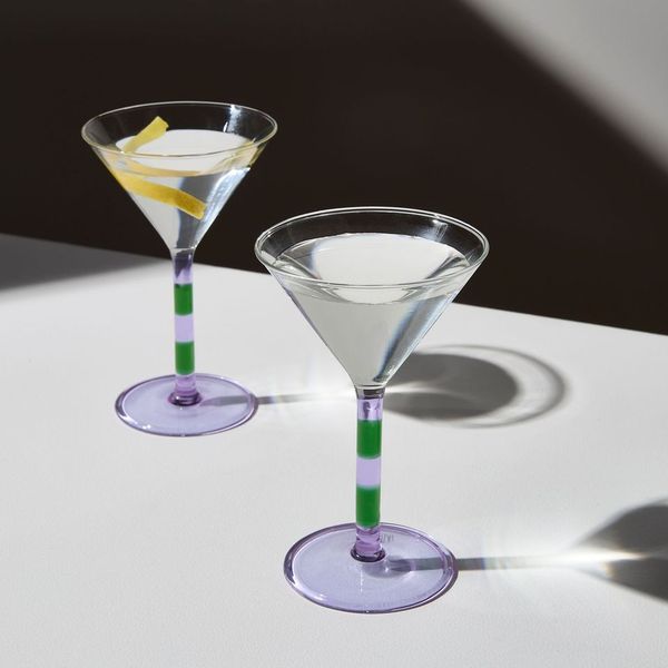 Stripe Martini Glasses - Lilac & Green - Set of 2