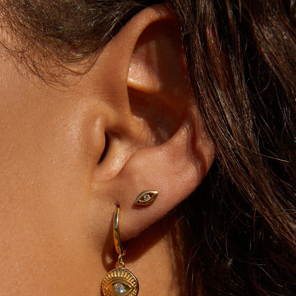Protective Eye Gold Hoop Earrings