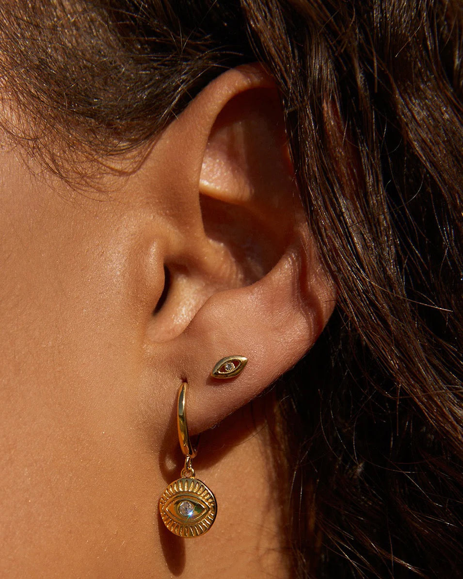 Protective Eye Gold Hoop Earrings