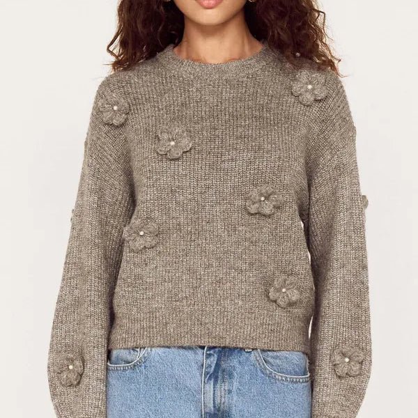 Vera Floral Applique Knit - Grey