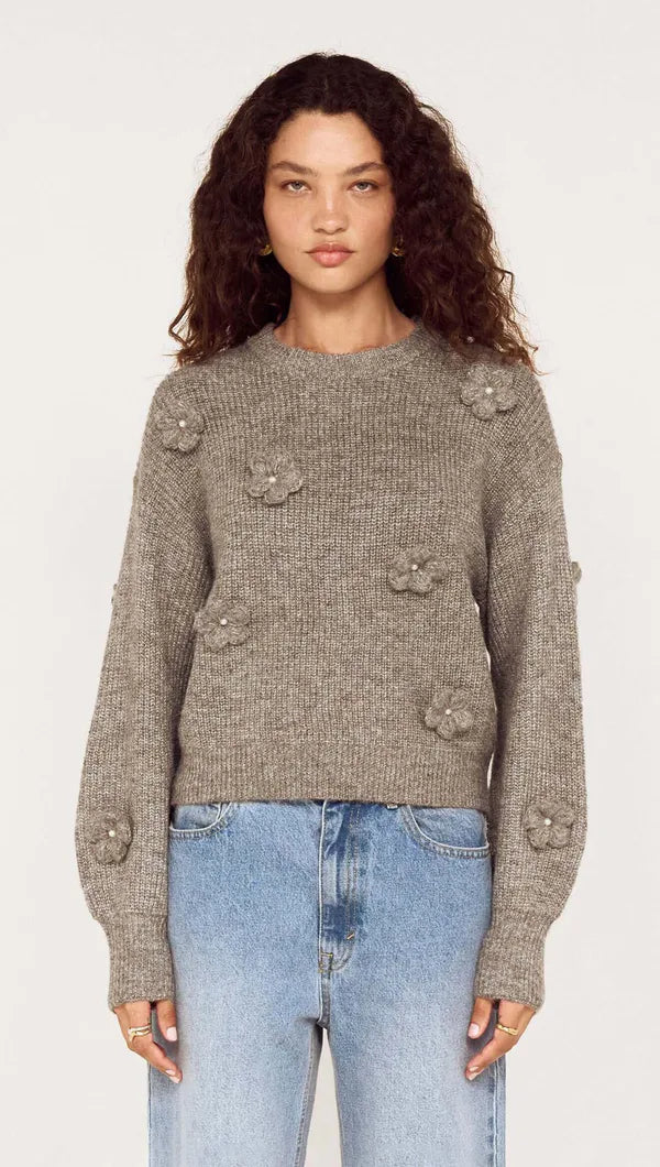 Vera Floral Applique Knit - Grey