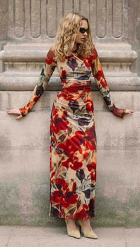 Selma Mesh Midi Dress - Floral