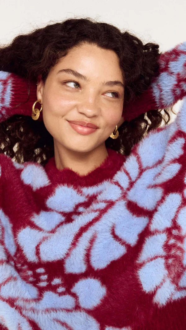 Amara Intarsia Knit - Wine/Bluebell Floral