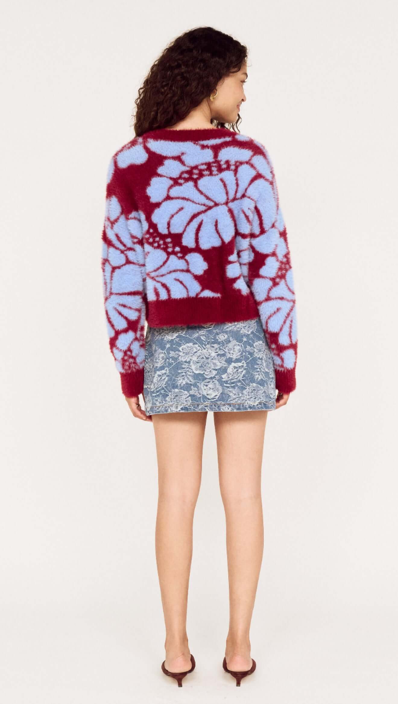 Amara Intarsia Knit - Wine/Bluebell Floral