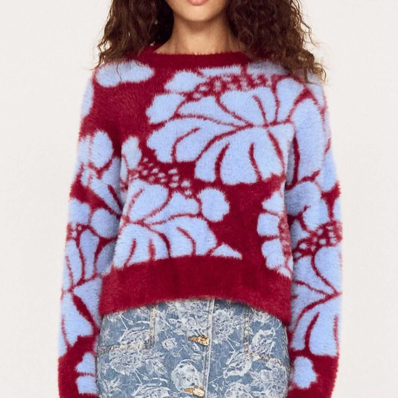 Amara Intarsia Knit - Wine/Bluebell Floral