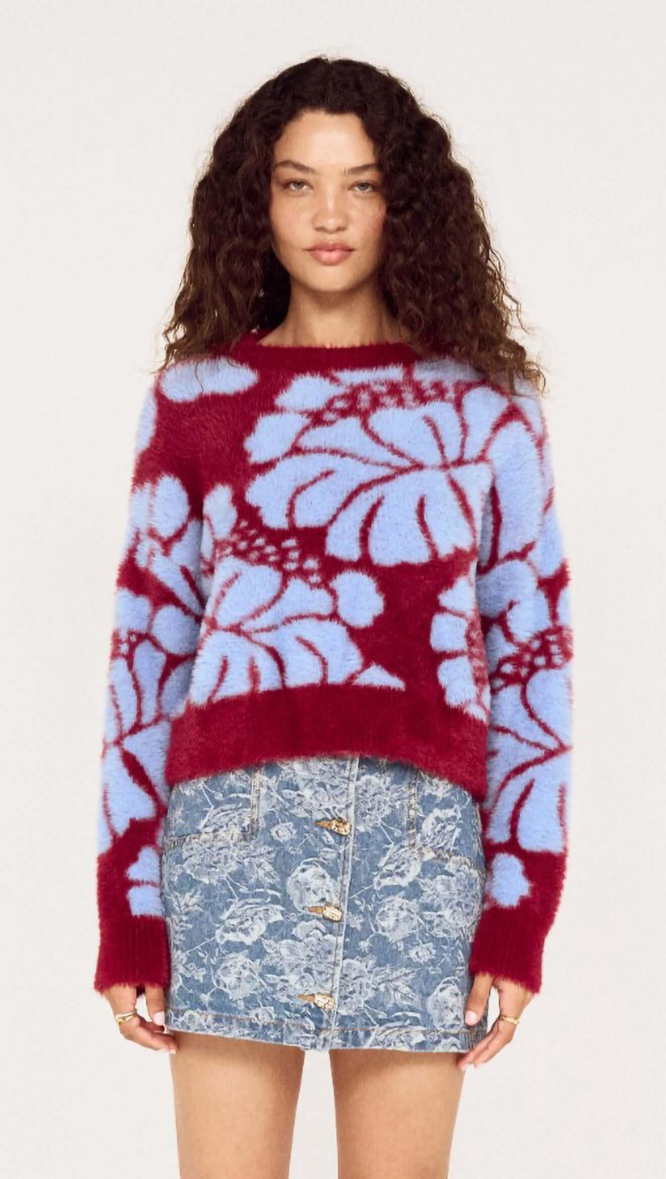 Amara Intarsia Knit - Wine/Bluebell Floral