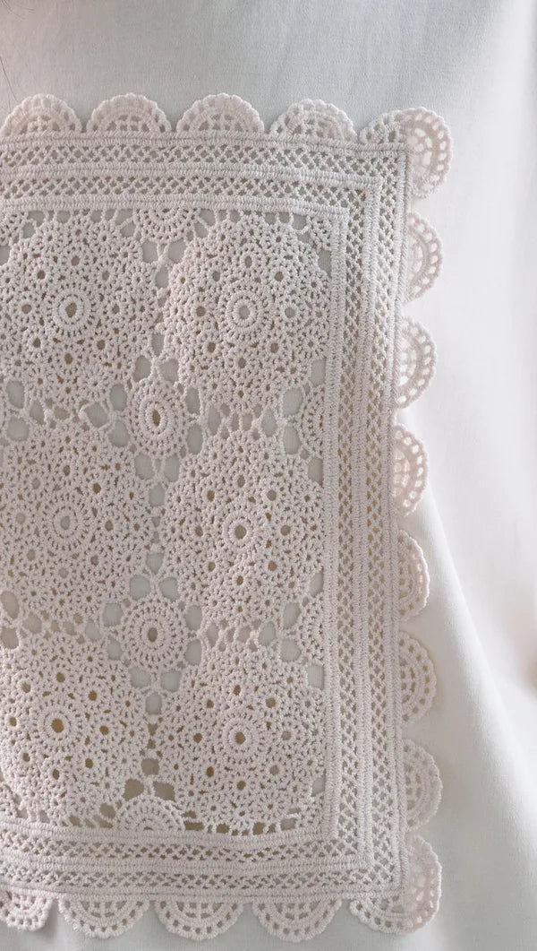 Amelie Crochet Applique Tee - Cream