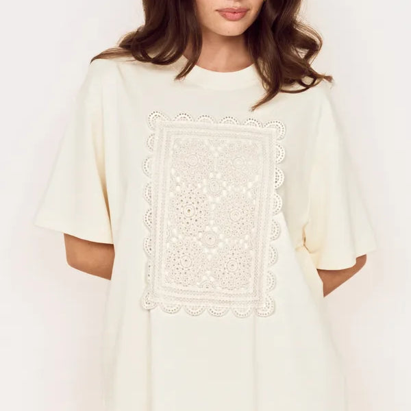 Amelie Crochet Applique Tee - Cream