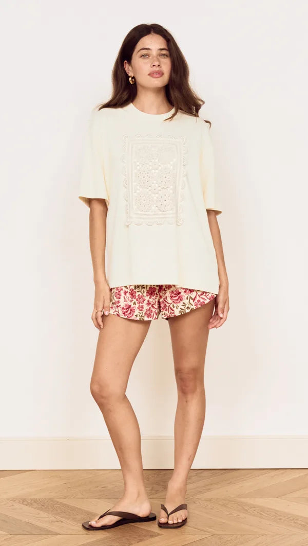 Amelie Crochet Applique Tee - Cream