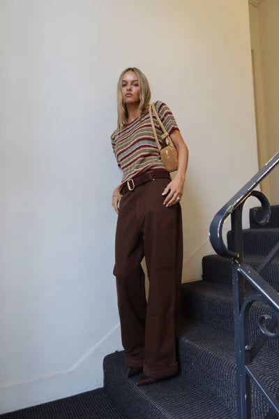 Caen Knit Top - Bordeaux Stripes