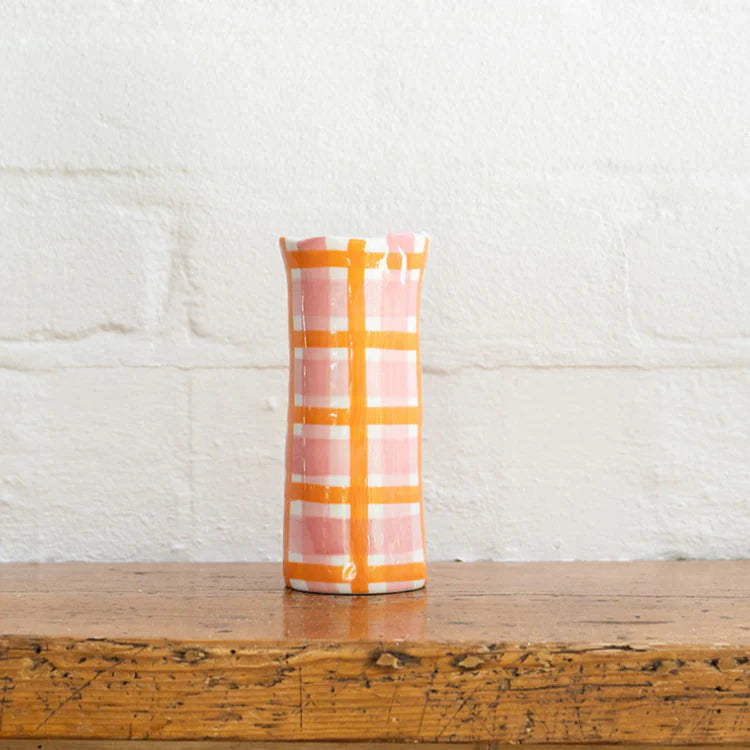 Gingham Vase - S -  Pink & Orange