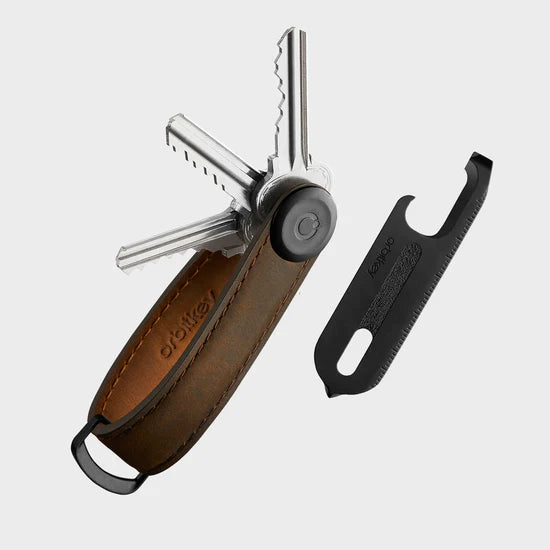 Leather Key Organiser + Multi-Tool Set - Oak Brown With Brown Stitching