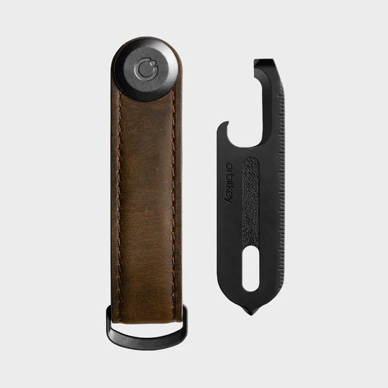 Leather Key Organiser + Multi-Tool Set - Oak Brown With Brown Stitching